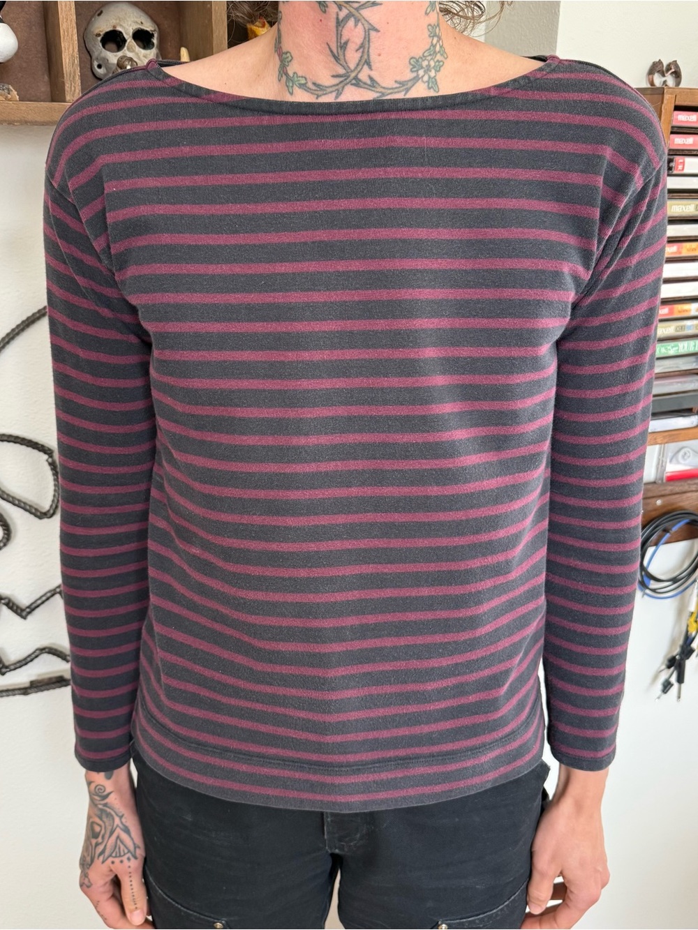 Everlane Striped Mariner Boatneck Cotton Long Sleeve Top ~ Size Small